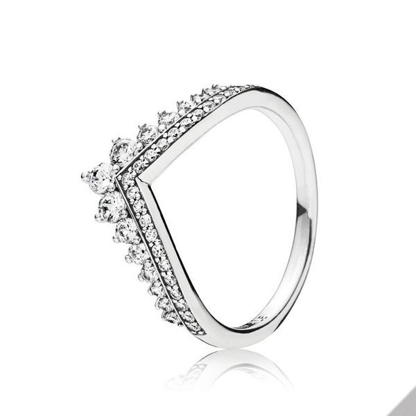 

real sterling silver princess wish ring for pandora sparkling cz diamond wedding designer jewelry for women girlfriend gift engagement rings, Slivery;golden