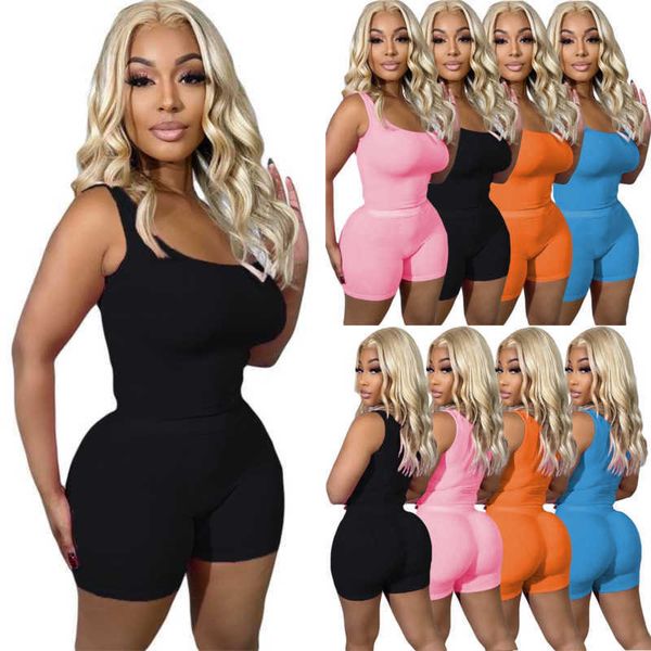 

designer 2023 womens knitted tracksuits new pit stripe sports two piece set vest and shorts outfits suit, Gray