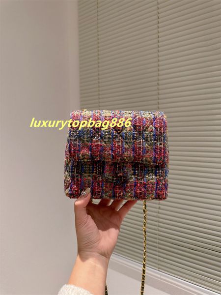 

fahsion cc 2k crossbody designer bags women's chain shoulder flap bag green blue and purple interlaced luxury lady clutch purses woolen