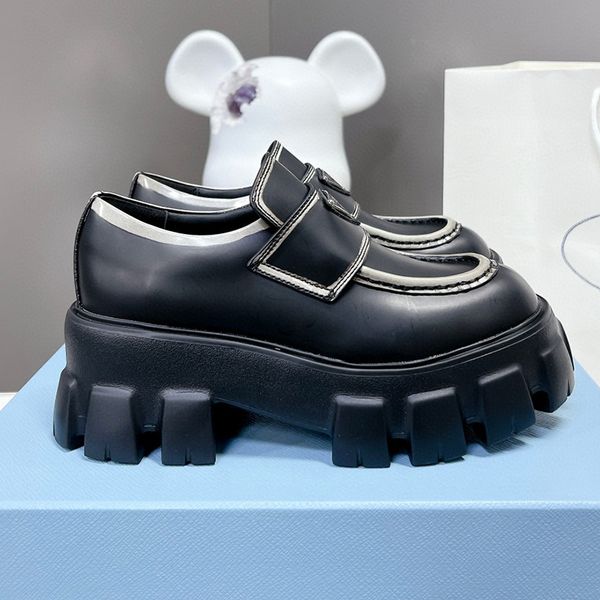 

luxury womens shoes designer p thick sole cake shoes new gear sole heightened british style small leather shoes black lacquered leather sing