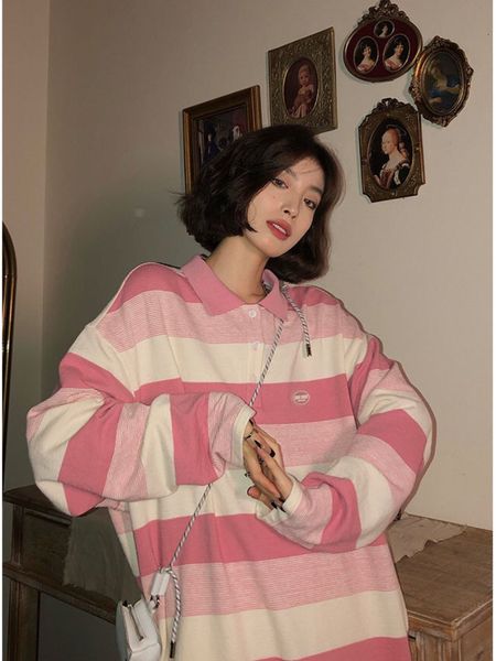 

womens tshirt deeptown pink striped tshirts women harajuku korean fashion oversize long sleeve t shirts kawaii preppy style basic tees 23032, White
