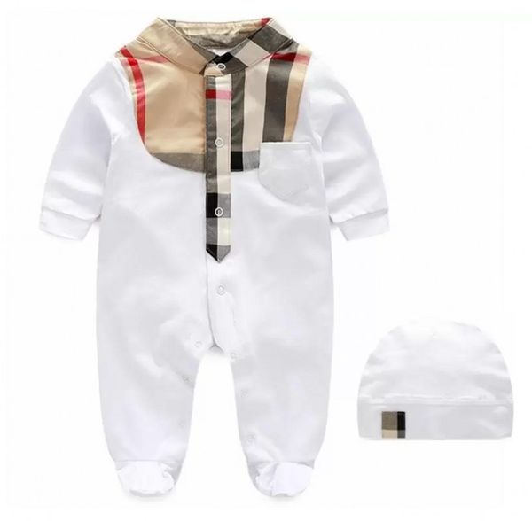 

baby rompers plaid clothing sets with cap 0-1y birthday cotton romper newborn infant bodysuit children two-piece onesies jumpsuits climbing, Blue