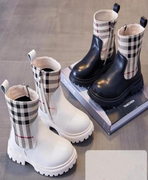 

new arrival autumn winter 2021 fashion boots girls kids black and white soft nonslip martin boot for children size27371426007, Black;grey