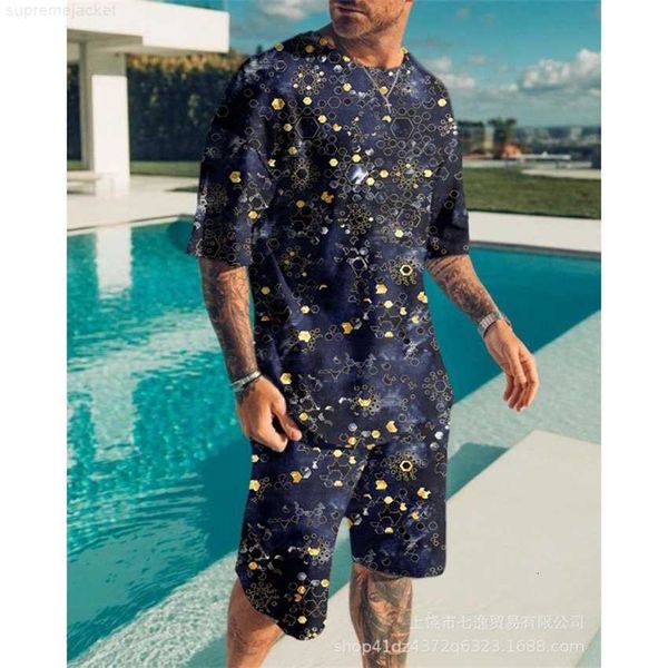 

fashion tracksuit men's casual one-piece shorts suit short sleeve t-shirt beach 3d digital printing, White;black