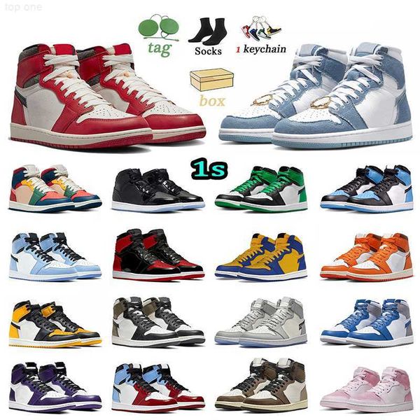 

2023 with box jumpman 1 basketball shoes lost found denim 1s starfish patent bred unc toe mid space jam dark mocha reverse laney twist women