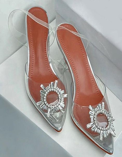 

women dress shoes crystal transparent sun buckle butterfly buckle sandals shine heels fine tip toe wedding shoe slingback sandal h2876669, Black