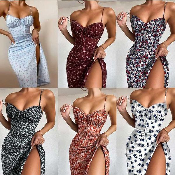 

dress summer women v-neck holiday maxi elegant high-waist lace-up ruffle dress sling floral print rs1551 casual, Black;gray