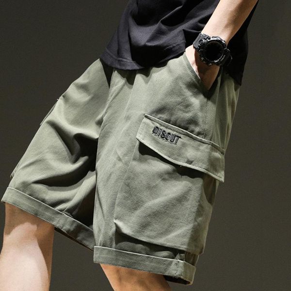 

men's shorts men shorts hip hop knee length loose type deep crotch elastic waist straight multi pockets cargo shorts daily clothes 2303, White;black