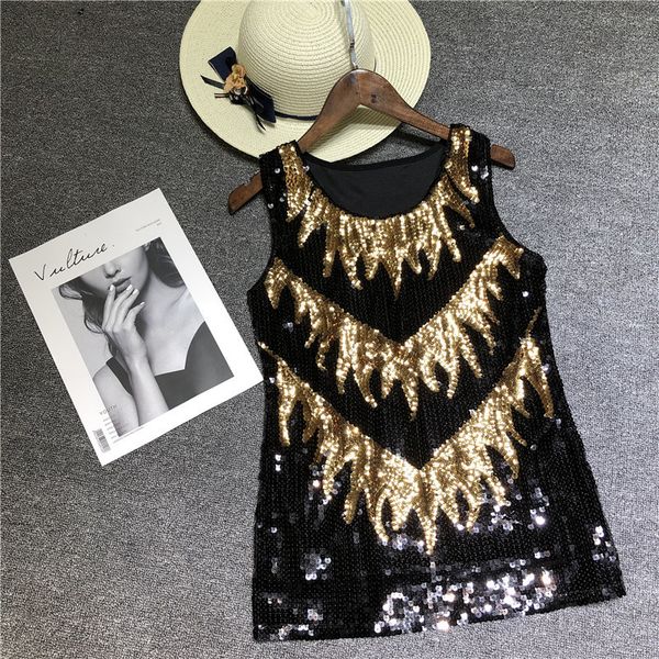 

camisoles tanks shine glitter sequin embellished sleeveless trees vest tank fashion style clothing for cocktail party clubwear 23327, Black;white