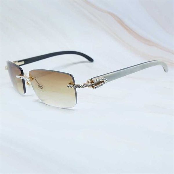 

luxury designer sunglasses 20% off iced out men cubic zircon buffalo horn glasses rimless rhinestone shades eyewear gafas, White;black