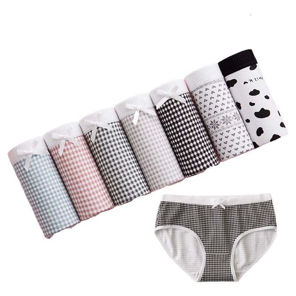 

women's panties 7 pcs/set women's cotton panties print breathable briefs girls soft panty underwear female intimates for women lin, Black;pink