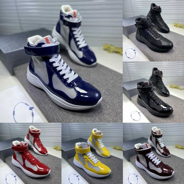

2023 casual shoes americas cup xl high patent leather sneakers flat trainers for men leather nylon black mesh lace-up outdoor runner trainer