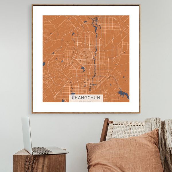 

customization: city map hanging painting, custom minimalist line, color, nordic living room, office, creative painting core, foreign decorat