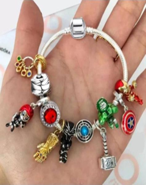 

925 sterling silver snake chain clasp bracelet cartoon european charm beads avenger dangle fits pandora charm bracelets necklace b8074960, Golden;silver