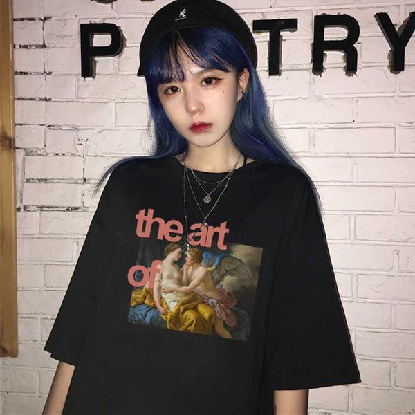 

harajuku vintage funny female punk big size loose tees oil painting art print letters casual summer short-sleeved casual t-shirt dydhgwc196, White