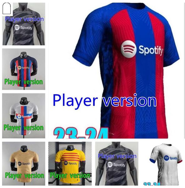 

22-23-24 lewandowski ansu fati barcelona soccer jersey 2023 player version christensen o. dembele pedri memphis dest gavi maillots football, Black;yellow