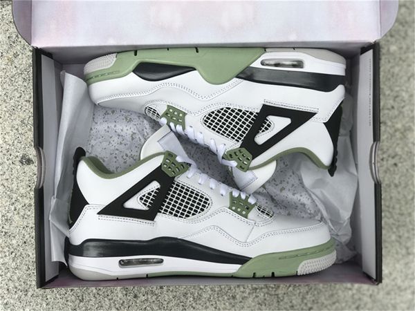 

2023 release authentic shoes 4 wmns oil green aq9129-103 white/seafoam-dark ash-neutral grey man women sports sneakers with original box