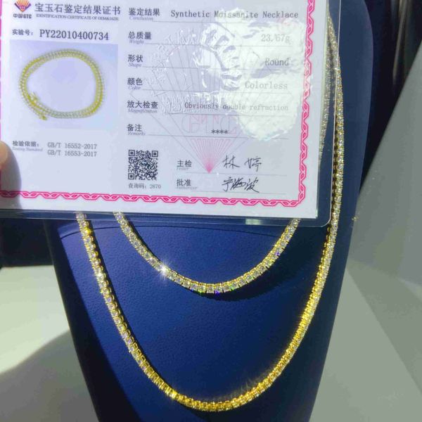 

selling 3mm 10k 14k 18k real solid gold vvs moissanite jewelry chain men tennis chain, Silver