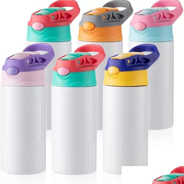 

sublimation blanks kids tumbler water bottle sippy cups 12 oz white with st and portable lid drop dhmq0