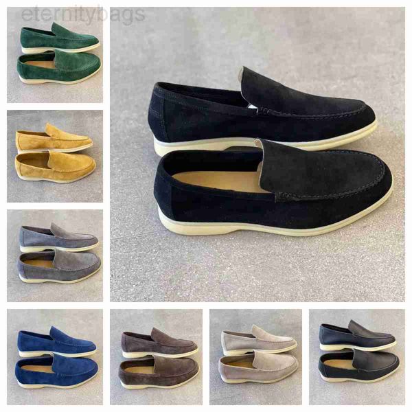 

luxury designer shoes summer charms embellished walk suede loafers couple genuine mens womens leather casual slip flats men women flat casua, Black