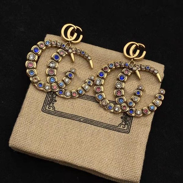 

2021 new fashion brand earring color diamond double g letter brass material personality earrings women wedding party designer jewe278z, Silver