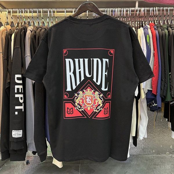 

beautiful trendy rhude spring and summer new card printing pure cotton loose os men's and women's couple crewneck short-sleeved t-, White;black