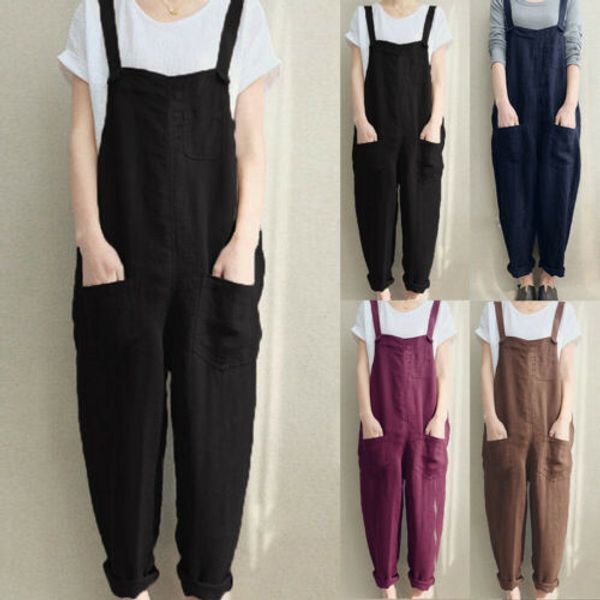 

womens jumpsuits rompers womens sleeveless dungarees rompers jumpsuit loose pants overalls playsuits 230327, Black;white