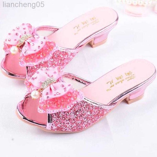 

sandals girls summer sandals slipper sequined princesse children high heel party dress shoes leather slipper for kids slides w0327, Black;red