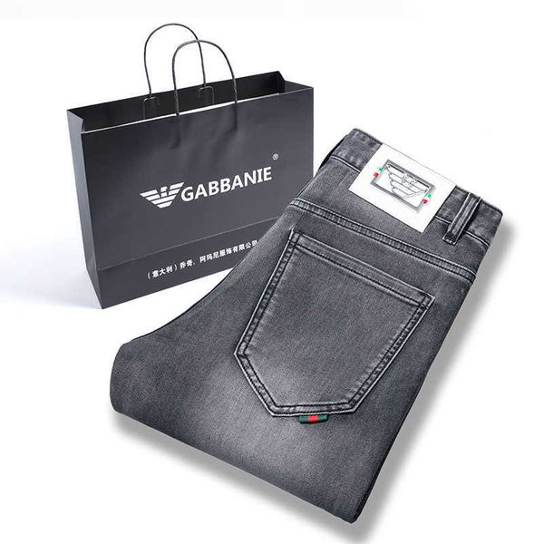 

jeans men's chiamania spring/summer thin youth elastic slim fit feet brand dark grey, Blue