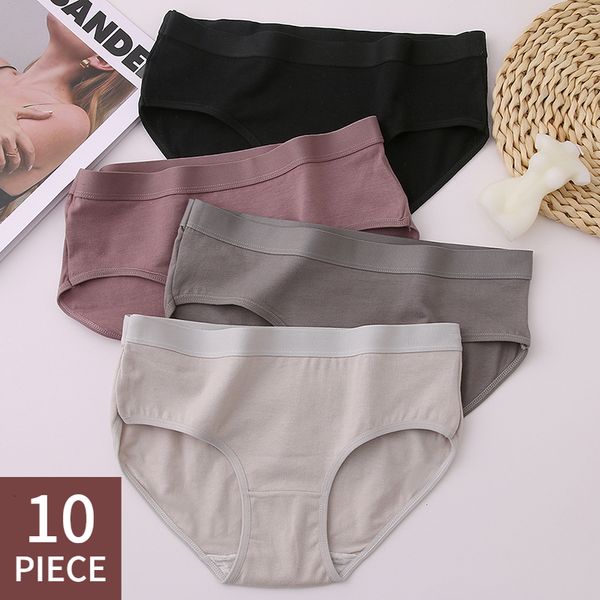 

women's panties 10 pieces set women's panties cotton woman underwear soild female lingerie 10 pcs underpants tangas drop 230327, Black;pink
