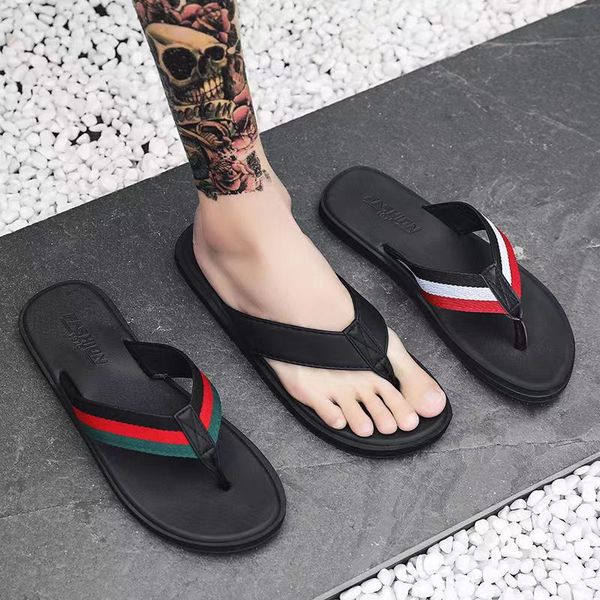 

new men flip flops luxury trend slipers shoes outdoor beach elegant slippers non-slip flip flops big size, Black