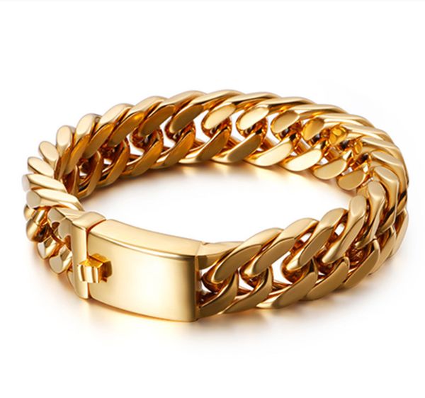 

charm bracelets kalen 15mm width stainless steel classic link chain bracelet for men luxurious bracelets biker hiphop jewelry 230325, Golden;silver