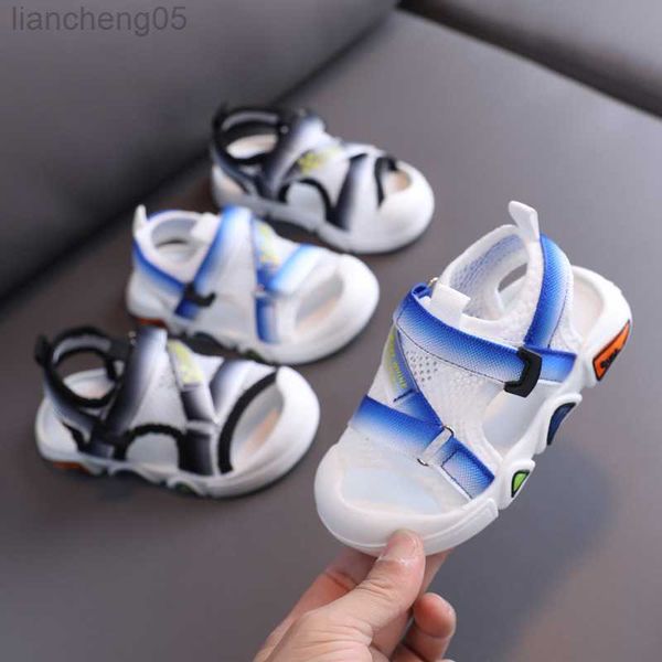 

sandals 2022 summer baby and toddler soft walking sandals air mesh breathable sports sandals infants anti collision toe cap sandalias w0327, Black;red