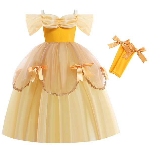 

yellow mesh dress little princess skirt theme costume children's halloween clothes christmas theme costume party kids dress ing, Black;red