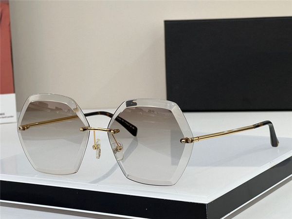

new fashion design square sunglasses 71181 metal rimless frame hexagonal cut lenses simple and popular style versatile outdoor uv400 protect, White;black