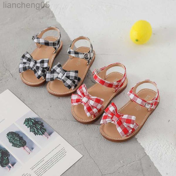 

sandals bekamille kids sandals girls bow lattice flat heel beach shoes children sandals for girls princess casual sneakers sz040 w0327, Black;red