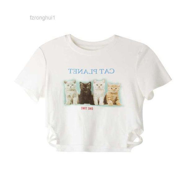 

women's t-shirt cat print slim fit white short sleeve women 2023 summer sweet spicy open umbilical student bottom fashion 1 9a4g