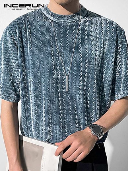 

men's t-shirts incerun men t shirt solid color round neck velour folds streetwear short sleeve camisetas fashion casual men clothing 5x, White;black