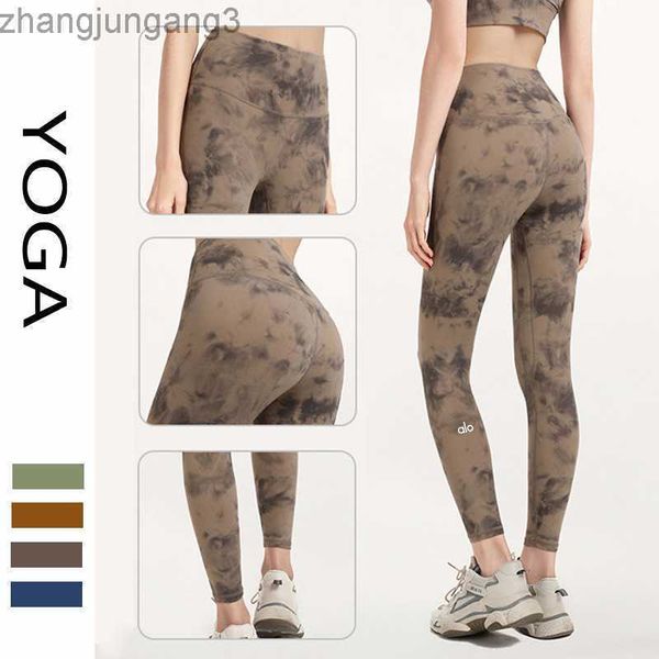 

alos yoga leggings tie dyed high waist no embarrassment line fitness pants for women high elastic skin friendly breathable abdomen tight hip, Black