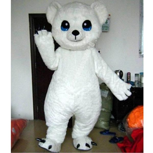 

white polar bear mascot costume cartoon anime theme character carnival adults size christmas birthday party outdoor outfit suit, Red;yellow