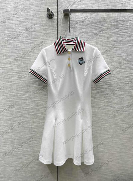 

brand dress cartoon logo printed colorful striped bag edge lapel short sleeve dress imported cotton breathable comfortable classic version c, Black;gray
