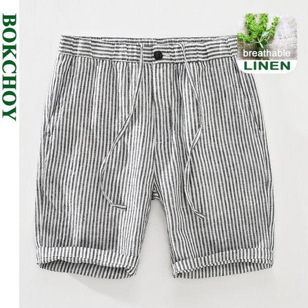 

men's shorts summer spring men striped straight leg linen casual shorts elasticated youth loose five-point pants ga-8179 230327, White;black
