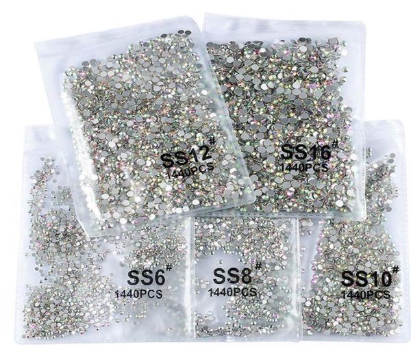 

nail art decorations 1440pcsbag ss3ss20 clear crystal ab color 3d rhinestones garment non fix flatback glass stones vb8635964, Silver;gold