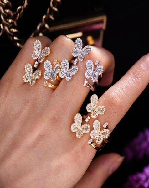 

cluster rings godki trendy 3 butterflies resizable for women cubic zircon finger beads charm ring bohemian beach jewelry gift3101218, Golden;silver