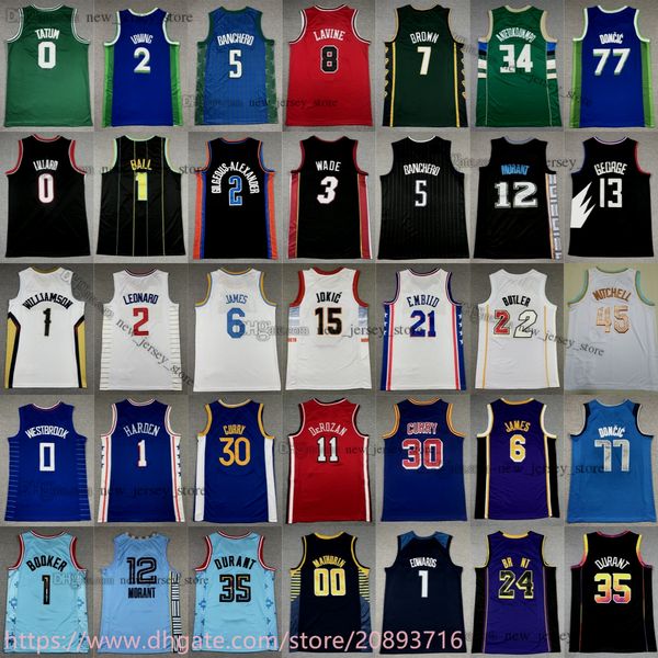 

2023 new basketball jersey james durant harden irving tatum curry butler mitchell doncic young embiid garland lavine banchero murray paul le, Black;red