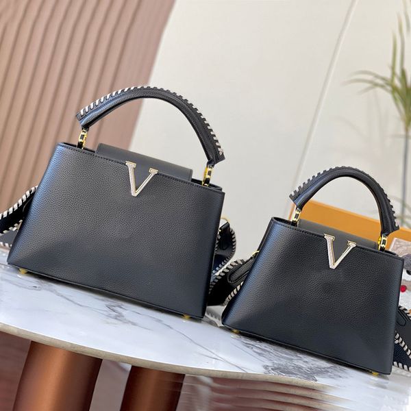 

women handbag totes bags woven buckle crossbody shoulder bag grain litchee leather braided bicolor strap capucines handbags cross body shopp