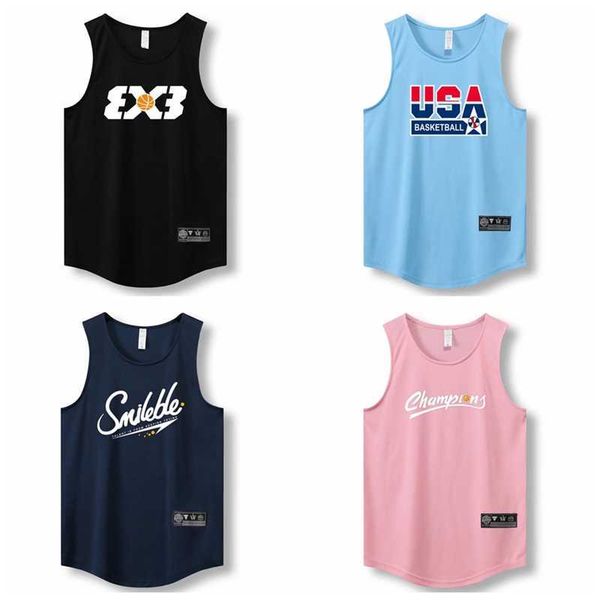 

diy t-shirt loose men running vest 2023 outdoor street basketball gym sleeveless letter print shirt quick dry fitness bodybuilding tank y23, Black