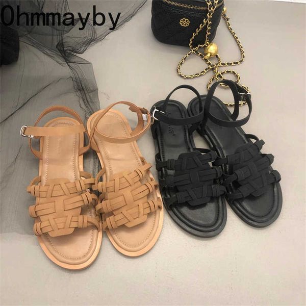 

gladiator open toe women sandals fashion summer women outdoors beach vacation sandalias casual rome flats shoes 230327, Black