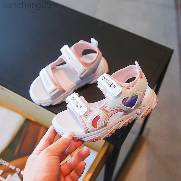 

sandals 2023 summer new soft sole girls sport sandals color matching children's open-toe versatile casual sport shoes for beach heart w, Black;red