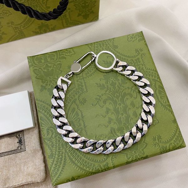 

thick men bracelets silver color designer bracelet dark grey make old effect double letters shape with keys pattern design luxury bracelet d, Golden;silver